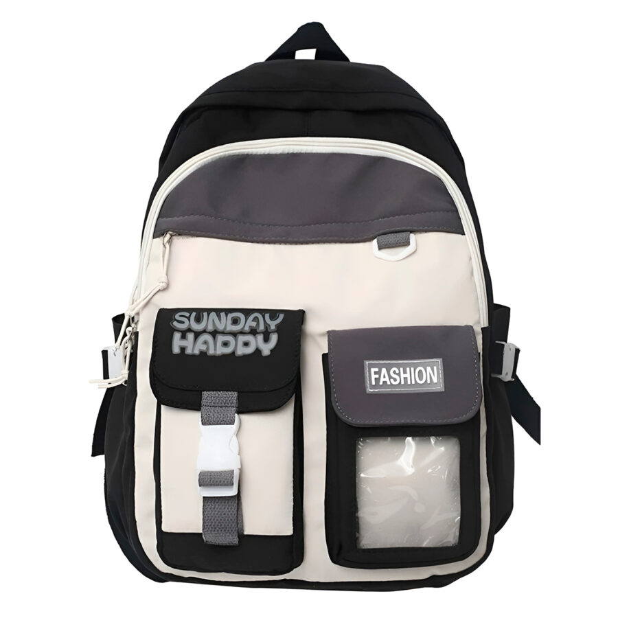 Mochila Juvenil Feminina Casual Cute Duo Passeio Cores:Preto com Branco