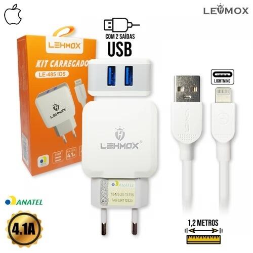 Carregador 2 Usb + Cabo Lightning 1,2M Le-485 Lehmox