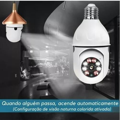 Câmera Segurança Ip 360 Lâmpada Wi-Fi Visão Noturna Áudio Hd