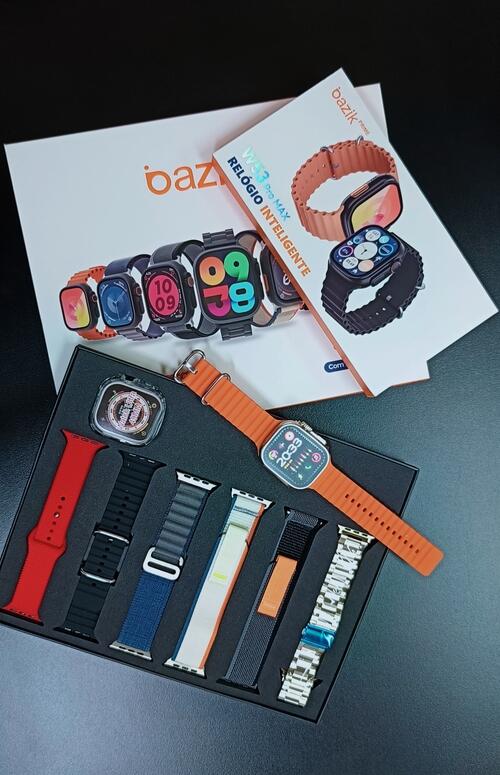 Smartwatch W53 Pro Max 49Mm Serie 9 7 Pulseiras Faz E Recebe Chamadas - Titânio Gold
