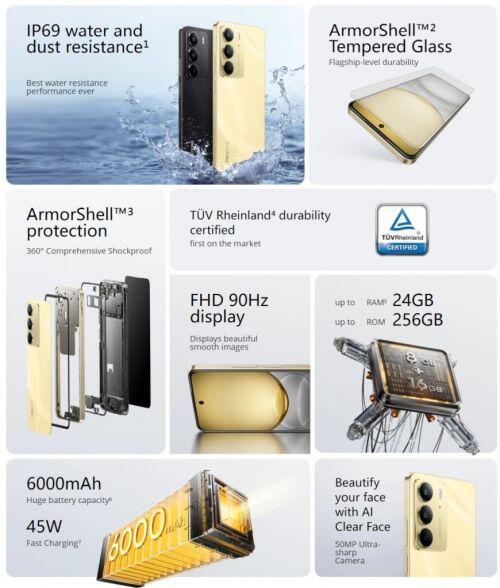 Smartphone Realme C75 8/256Gb Nfc Resistencia A Água Ip69 - Dourado