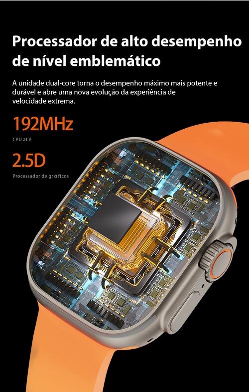 Smartwatch W69 Ultra 49Mm Memoria 1Gb Toca Musica Nfc Jogos Lançamento 2023/2024 - Preto