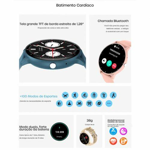 Smartwatch Peje Zw02 Pro A Prova D'Água Ameled Pulseira Extra - Azul
